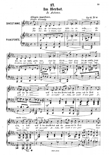 Franz - 6 Gesänge, Op. 17 - No. 6 - Im Herbst (In Autumn) [Low Voice]