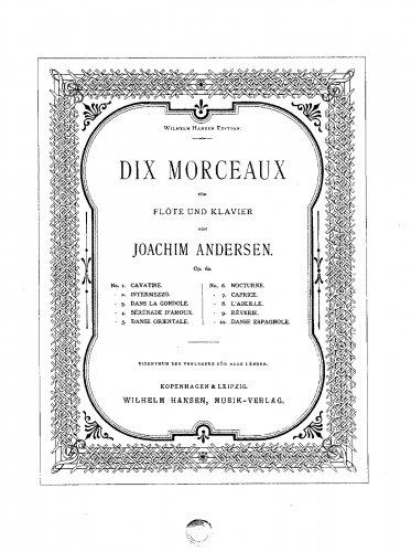 Andersen - 10 Morceaux, Op. 62 - No. 4 Serenade d'amour - Flute and Piano Score