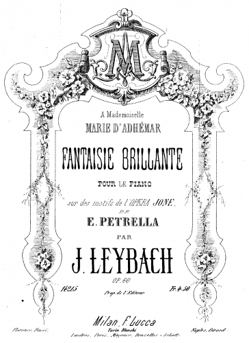 Leybach - Fantaisie brillante sur des motifs de l'Opera Jone de Petrella, Op. 60 - Score