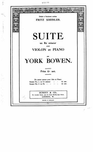 Bowen - Suite for Violin and Piano - Scores and Parts Complete Work