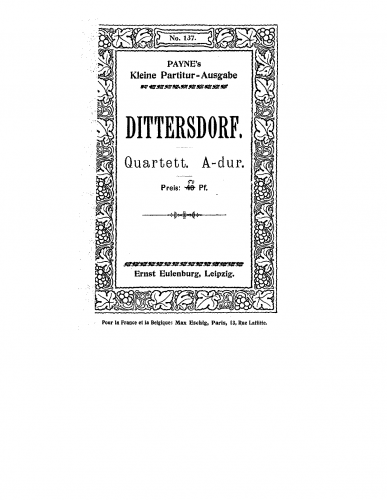 Dittersdorf - String Quartet No. 6 in A - Scores - Score