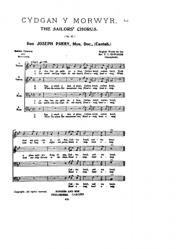 Parry - Cydgan y Morwyr - Score