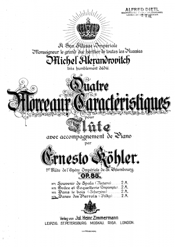 Köhler - 4 Morceaux caracteristiques - Flute and Piano Score