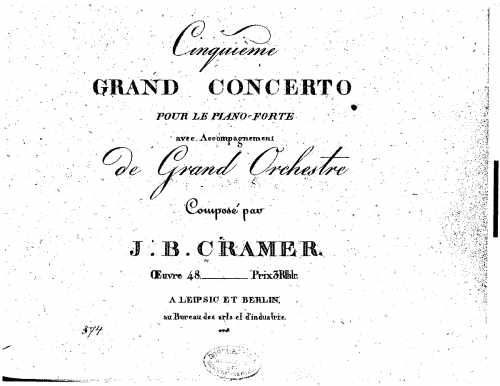 Cramer - Cinquième grand concerto - piano solo part with tutti sections reduced to 2 staves