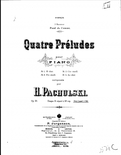 Pachulski - 4 Preludes, Op. 21 - Score