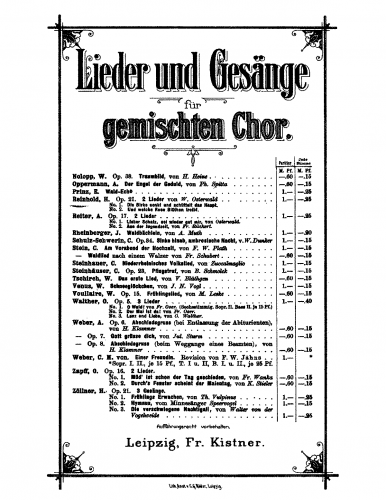 Reinhold - 2 Lieder für gemischten Chor - Score