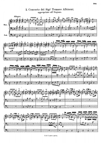 Walther - Gesammelte Werke fur Orgel - Concerto del Signr. Tomaso Albinoni (B♭ major)
