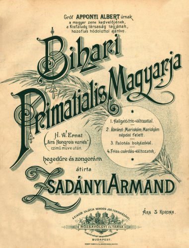 Bihari - Primatialis Magyarja - For Violin and Piano (Zsadányi) - Piano-Violin score