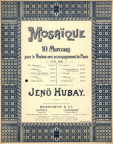 Hubay - Mosaïque - Scores and Parts No. 1. Souvenir - Erinnerung - Piano score
