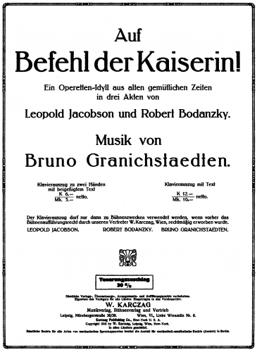 Granichstaedten - Auf Befehl der Kaiserin! - For Piano solo - Score