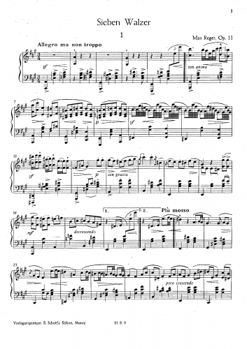 Reger - 7 Waltzes, Op. 11 - Score