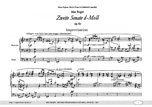 Reger - Sonate (No. 2) für Orgel in d-Moll, Op. 60 - Score