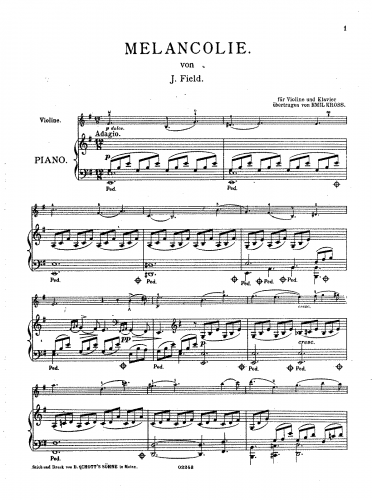 Field - 18 Nocturnes - Nocturne No. 9 For Violin and Piano (Kross) - Piano score and Violin part