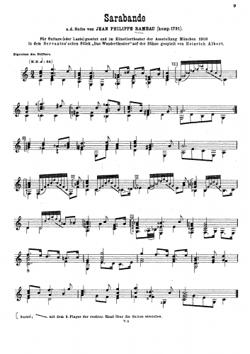 Rameau - Nouvelles Suites de Pièces de Clavecin - Sarabande For Guitar solo (Albert) - Score