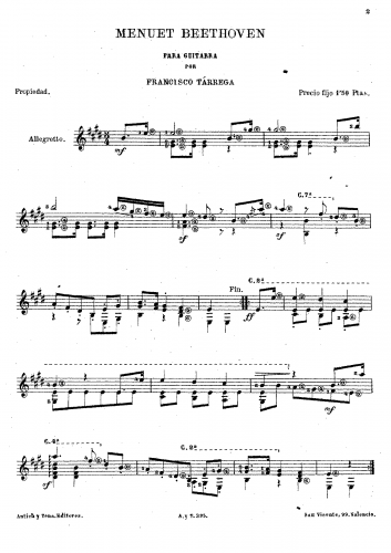 Tárrega - Menuet de Beethoven - Score