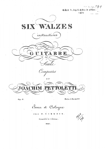 Pettoletti - Six Walzes Instructives, Op. 3 - Score