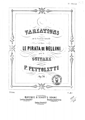 Pettoletti - Variations sur la Cavatine favorite de l'opera Le Pirata de Bellini, Op. 26 - Score