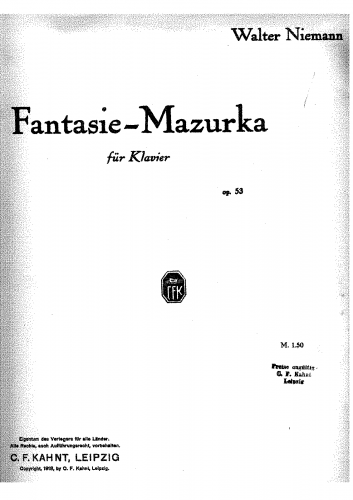 Niemann - Fantasie-Mazurka, Op. 53 - Score