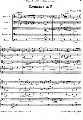 Sibelius - Romance, Op. 42 - Score