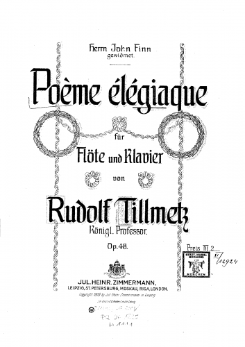 Tillmetz - Poeme elegiaque, Op. 48 - Flute and Piano Score