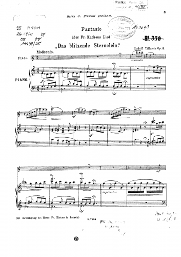 Tillmetz - Fantasie über Fr. Kückens Lied 'Das blitzende Sternelein', Op. 5 - Flute and Piano Score