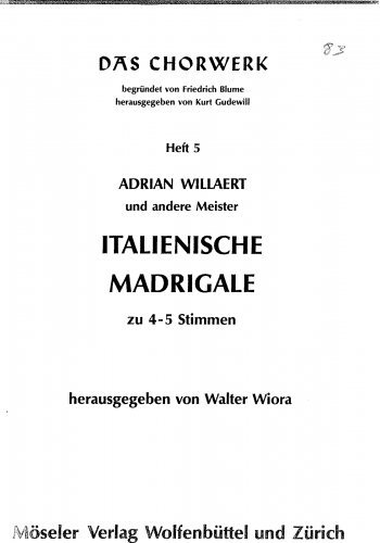 Willaert - Italian Madrigals - Score
