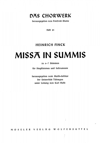 Finck - Missa in Summis - Score