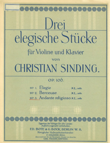 Sinding - 3 Elegische Stücke - 3. Andante religioso, score and part