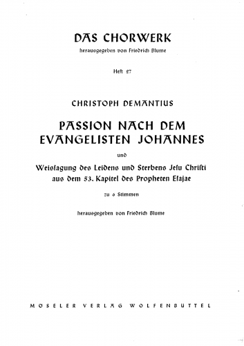 Demantius - Deutsche Passion nach dem Evangelisten Johannes - Score