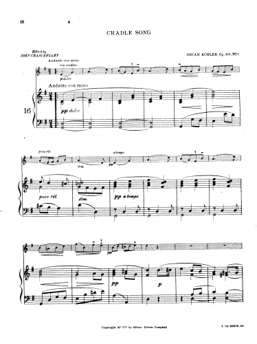 Köhler - 3 leichte melodiöse Vortragsstücke, Op. 160 - Complete Scores Selections - No. 1 (Cradle Song)