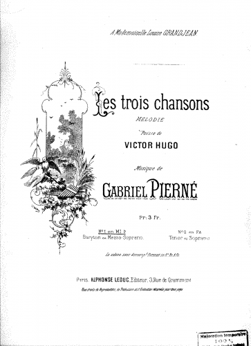 Pierné - Les trois chansons - Score