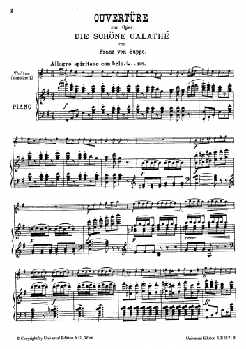 Suppé - Die schöne Galathée - Overture For Violin and Piano - Score and part