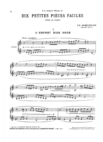 Koechlin - 10 Little Easy Pieces, Op. 61c - Score