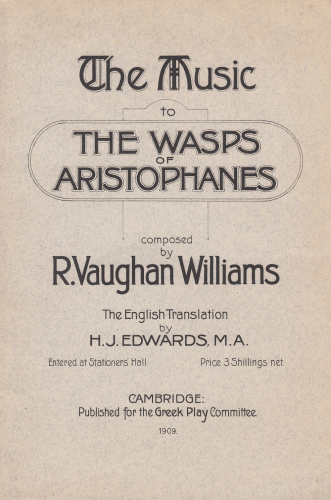 Vaughan Williams - The Wasps - Vocal Score - Score