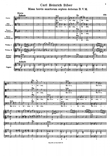 Biber - Missa brevis sanctorum septem dolorum B.V.M. - Score