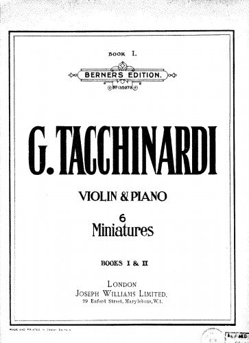 Tacchinardi - Six Miniatures for Violin and Piano - Score and Part Book 1