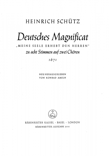 Schütz - Deutsches Magnificat - Score