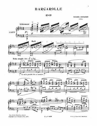 Roger-Ducasse - Barcarolle for Harp - Score