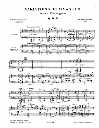 Roger-Ducasse - Variations plaisantes sur un thème grave - For Harp and Piano (Author) - Score