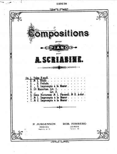 Scriabin - Waltz, Op. 1 - Score