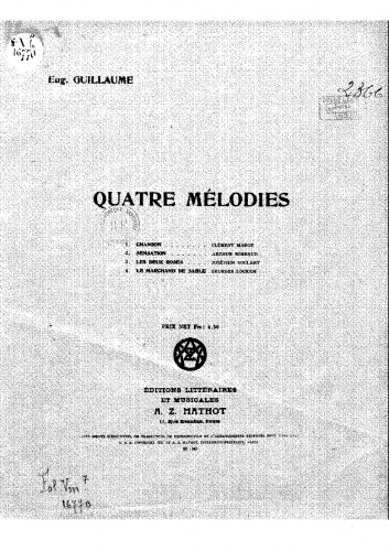 Guillaume - Quatre mélodies - Score