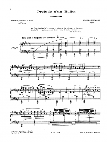 Roger-Ducasse - Prélude d'un Ballet - For Piano (Author) - Score