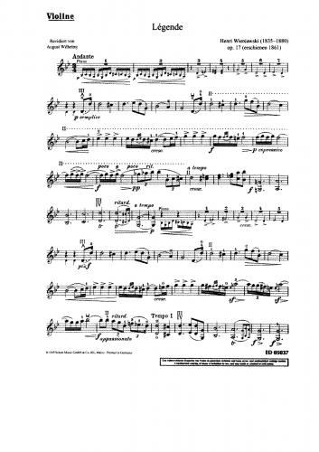 Wieniawski - Legende - For Violin and Piano (Composer)