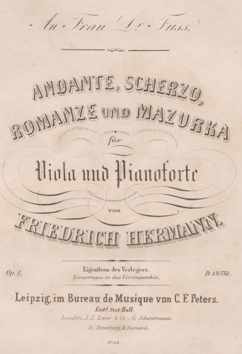 Hermann - Op. 1 Andante, Scherzo, Romanze and Mazurka - Scores and Parts Piano Score - Score