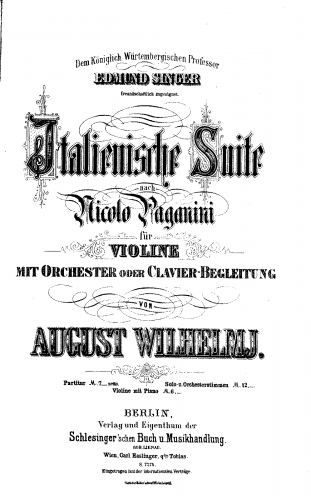 Wilhelmj - Italienische Suite nach Nicolo Paganini - Score