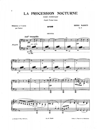 Rabaud - La procession nocturne, Op. 6 - For Piano 4 Hands (Author) - Score