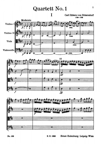 Dittersdorf - String Quartet No. 1 in D - Score