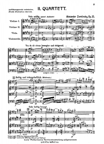Zemlinsky - String Quartet No. 2, Op. 15 - Score