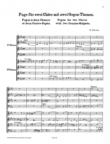 Berlioz - Fugue à 2 churs et 2 contre-sujets - Score
