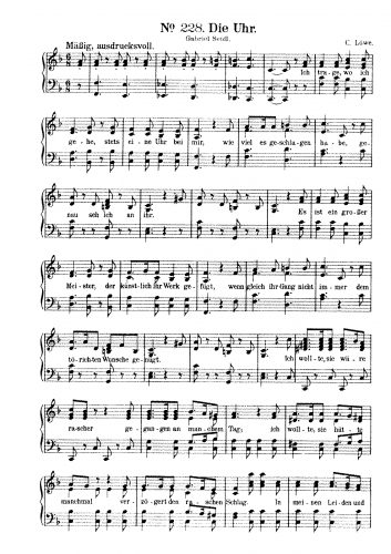 Loewe - 3 Gesänge - Voice and Piano Die Uhr (No. 3) German - Piano Score